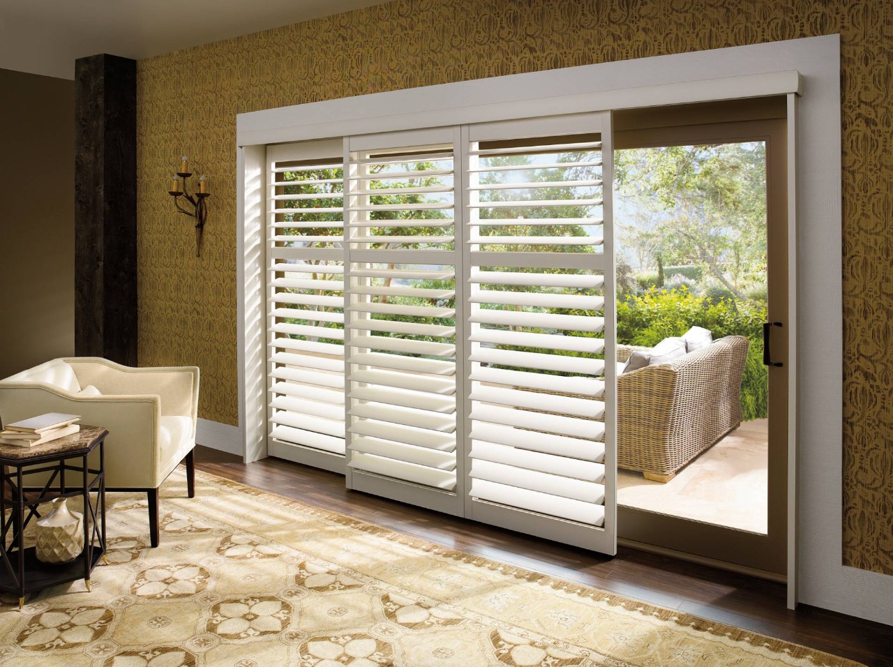 Sliding door shutters filtering light in a room near North Fort Myers, FL